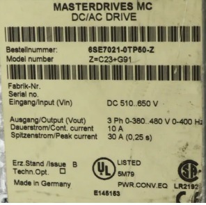 6SE7021-0TP50-Z SIEMENS MASTERDRIVE SÜRÜCÜ